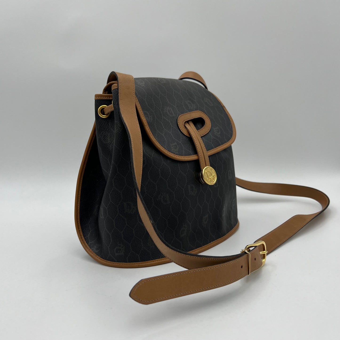 Christian Dior Dark Honeycomb Bucket Flap Crossbody