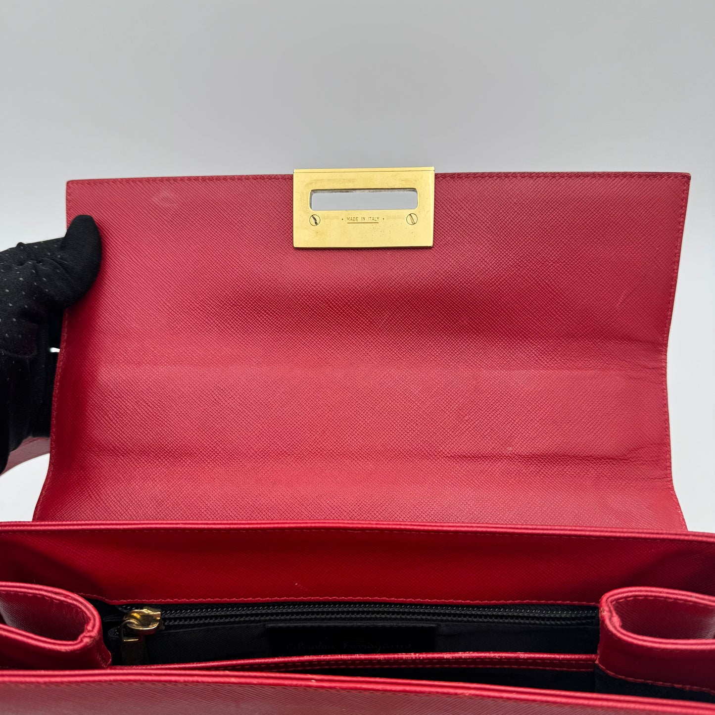 Salvatore Ferragamo Red Leather Gancini Top Handle Kelly