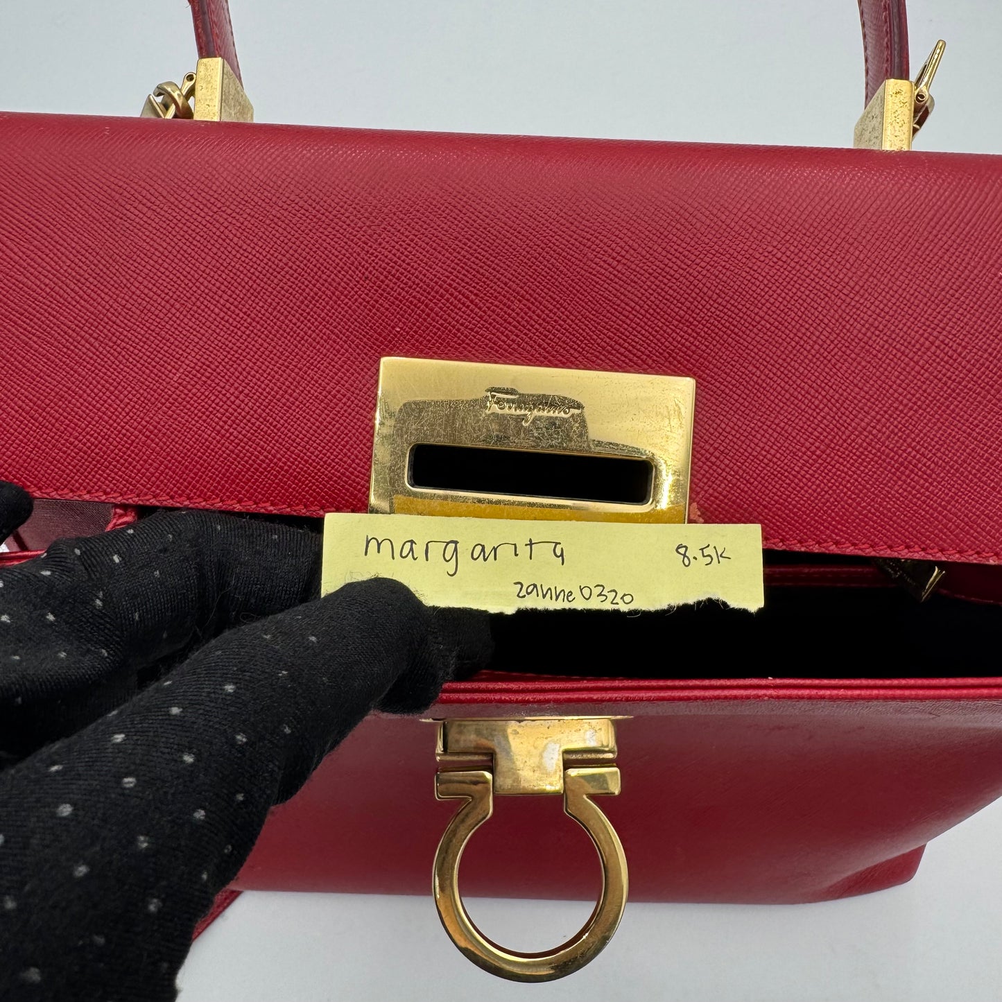 Salvatore Ferragamo Red Leather Gancini Top Handle Kelly