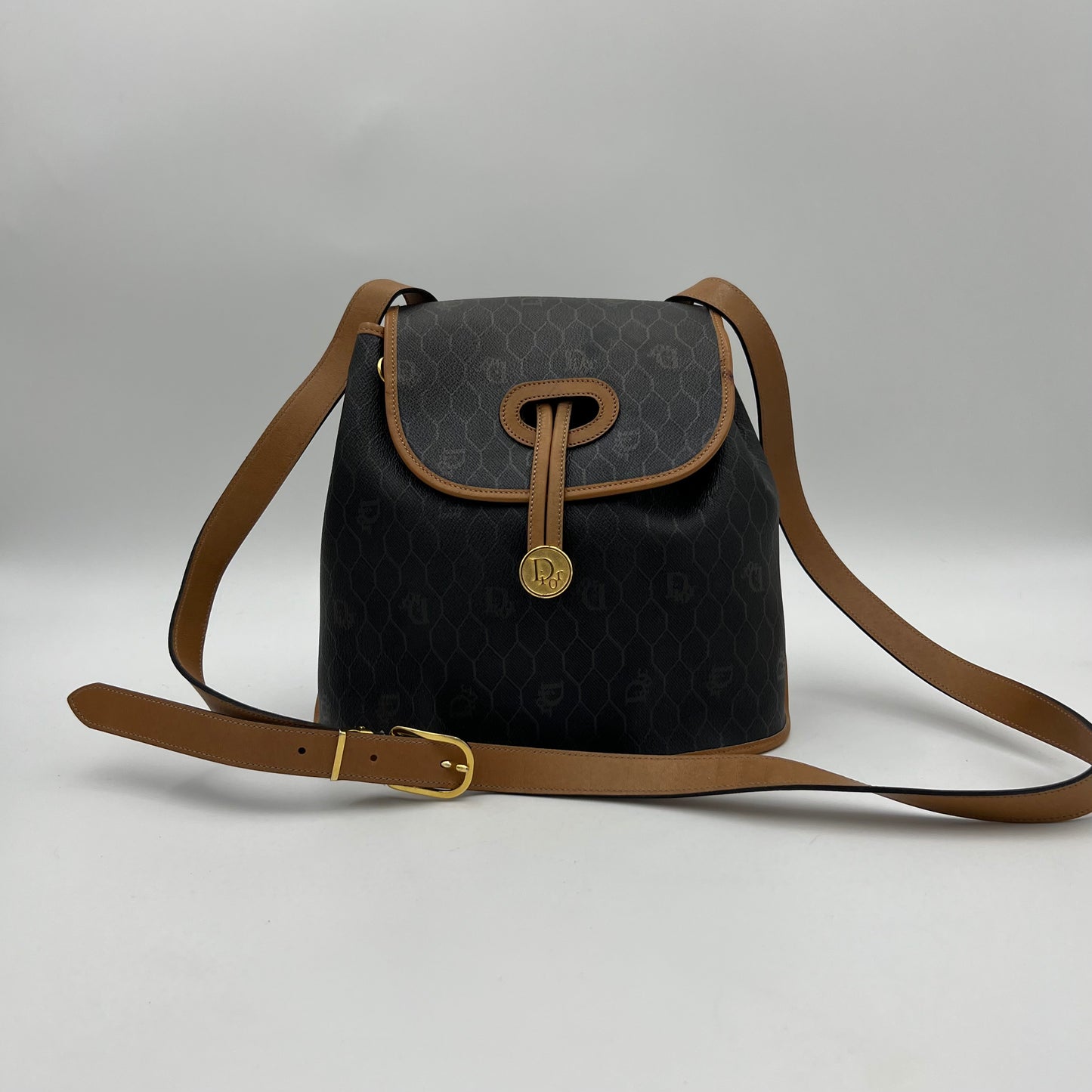 Christian Dior Dark Honeycomb Bucket Flap Crossbody