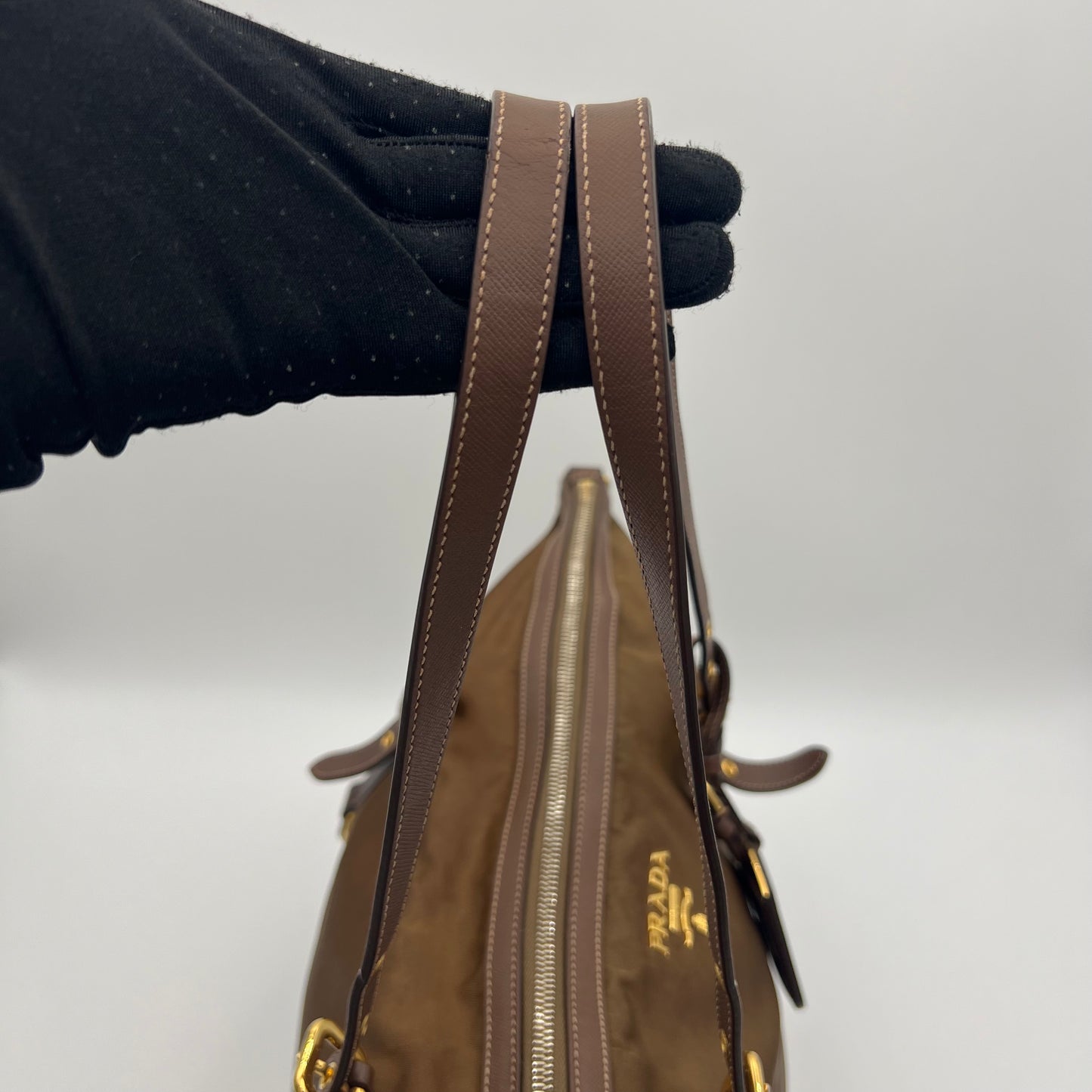 Prada Brown Tessuto and Saffiano Tote with Long Strap