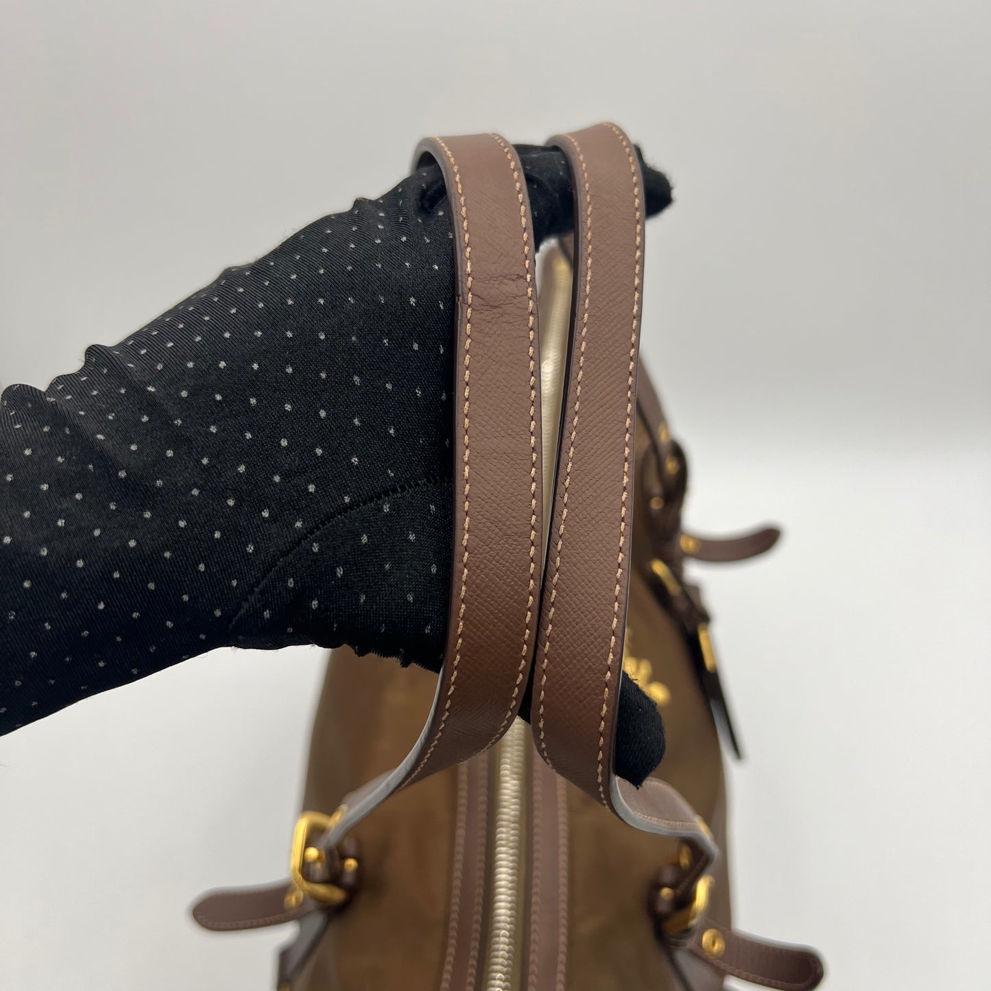 Prada Brown Tessuto and Saffiano Tote with Long Strap