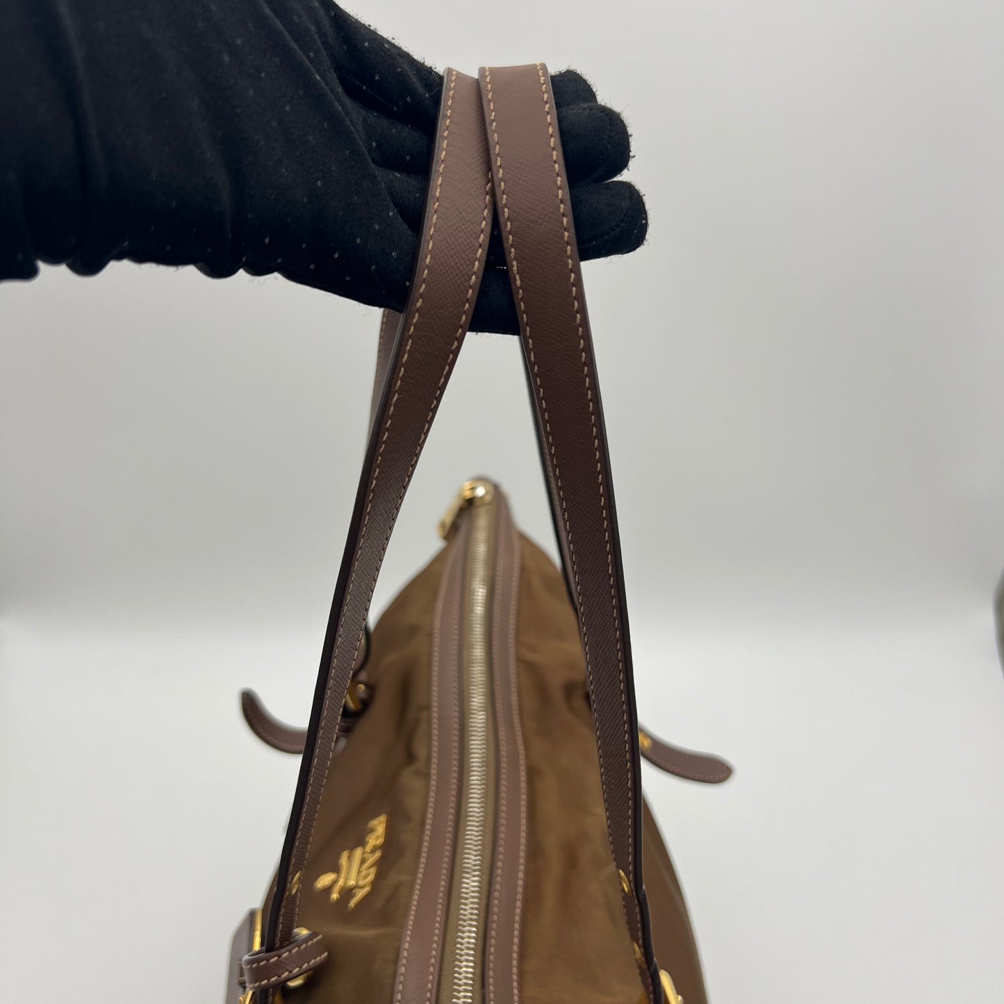 Prada Brown Tessuto and Saffiano Tote with Long Strap