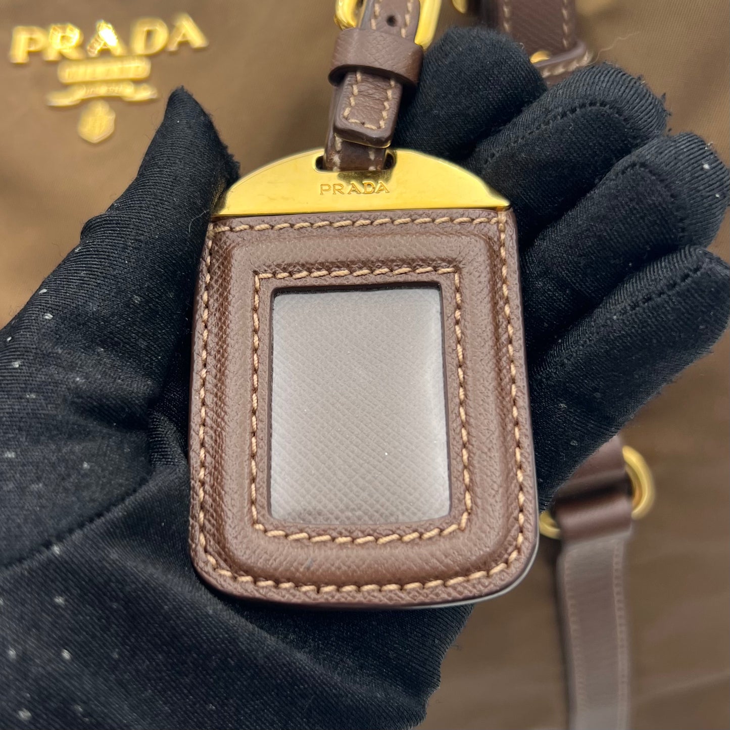 Prada Brown Tessuto and Saffiano Tote with Long Strap