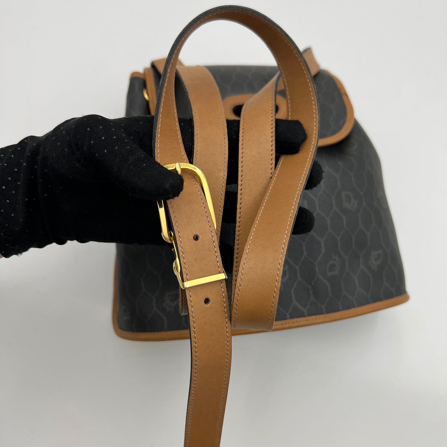 Christian Dior Dark Honeycomb Bucket Flap Crossbody
