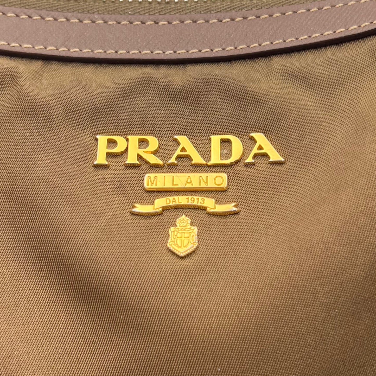 Prada Brown Tessuto and Saffiano Tote with Long Strap