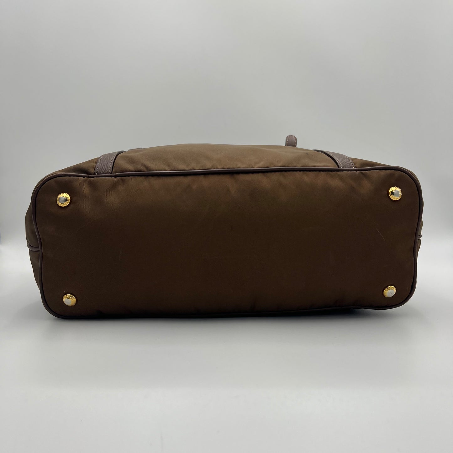 Prada Brown Tessuto and Saffiano Tote with Long Strap