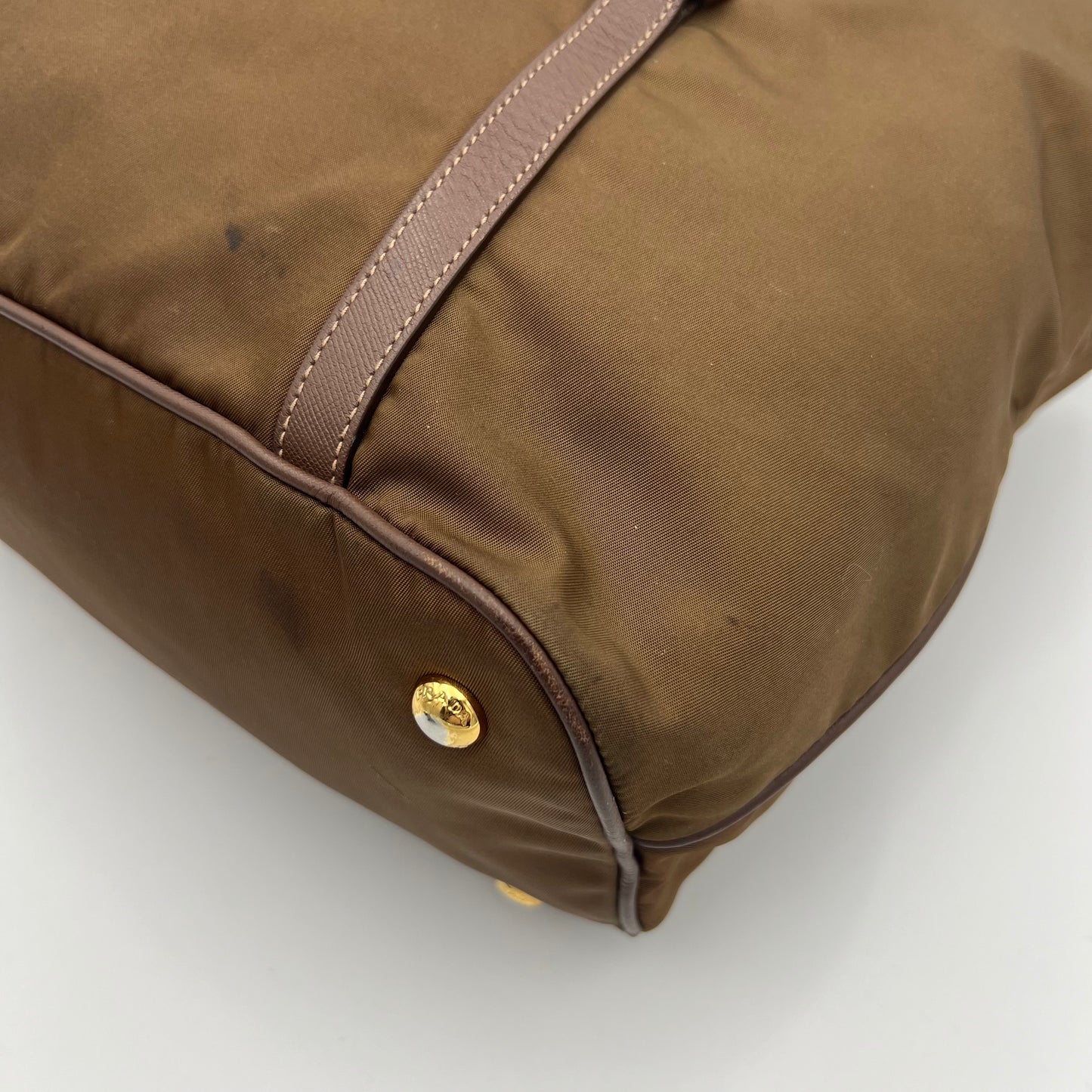 Prada Brown Tessuto and Saffiano Tote with Long Strap
