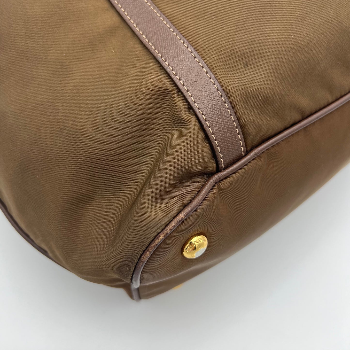 Prada Brown Tessuto and Saffiano Tote with Long Strap