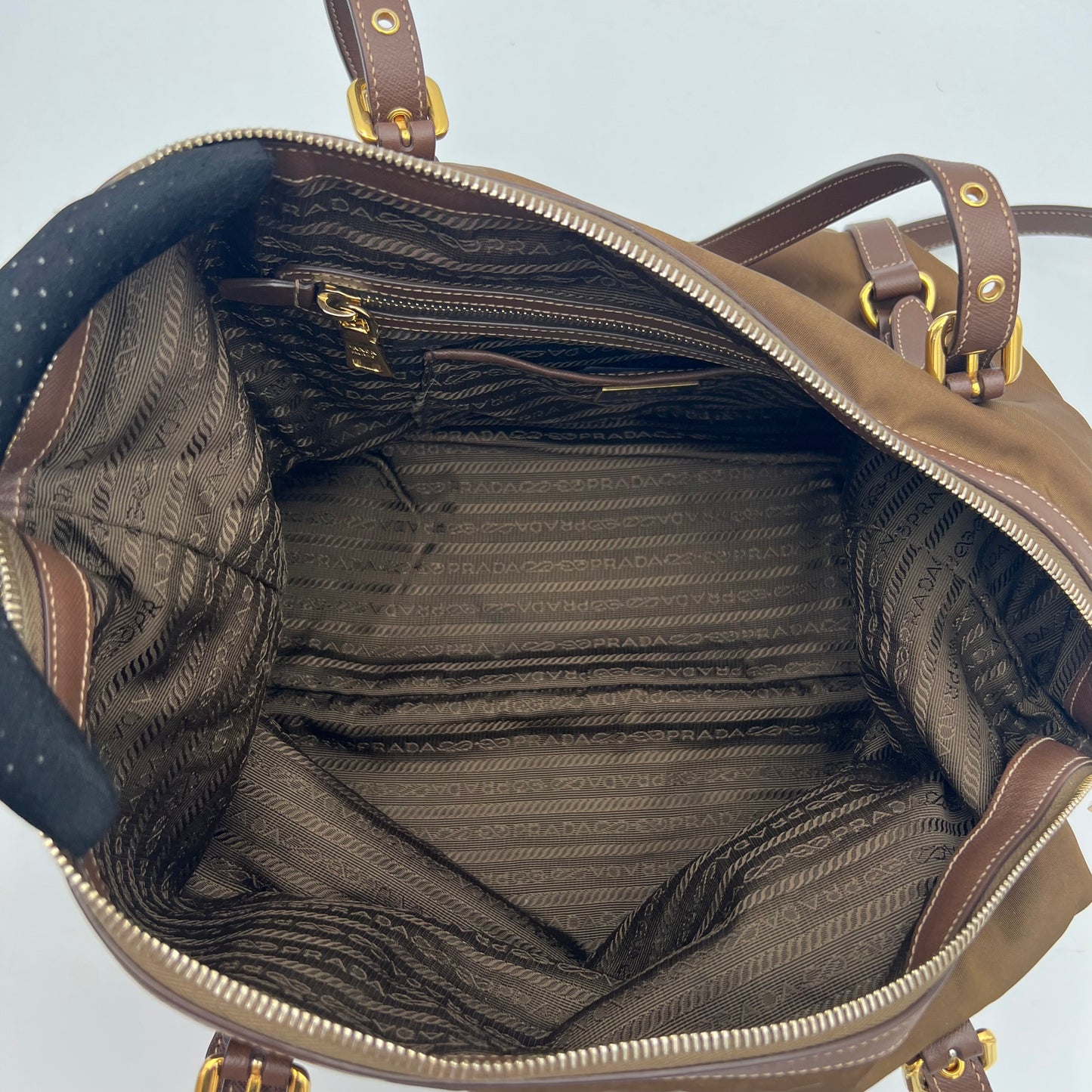 Prada Brown Tessuto and Saffiano Tote with Long Strap