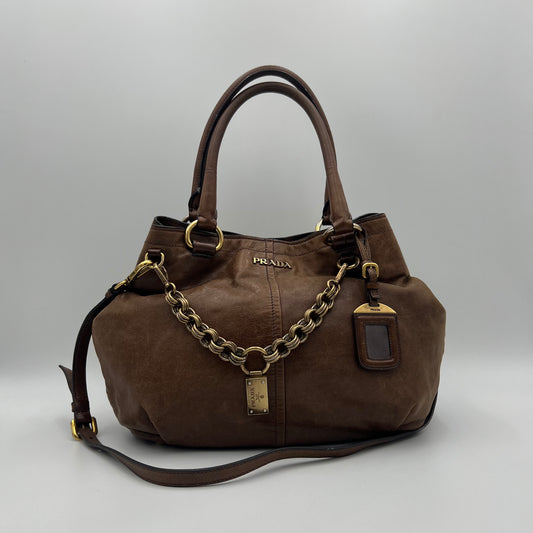 Prada Brown Vitello Shine Two-Way Bag