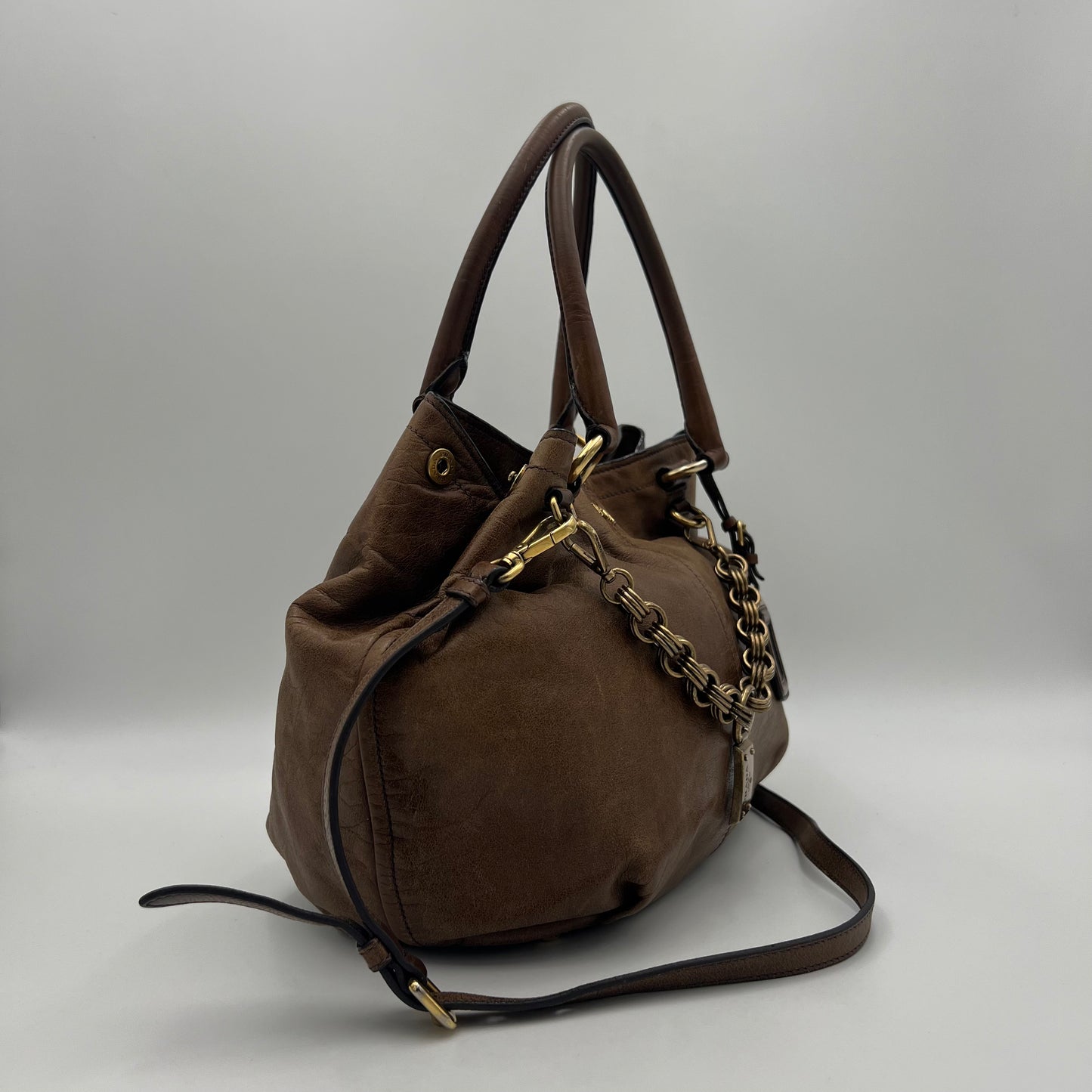 Prada Brown Vitello Shine Two-Way Bag