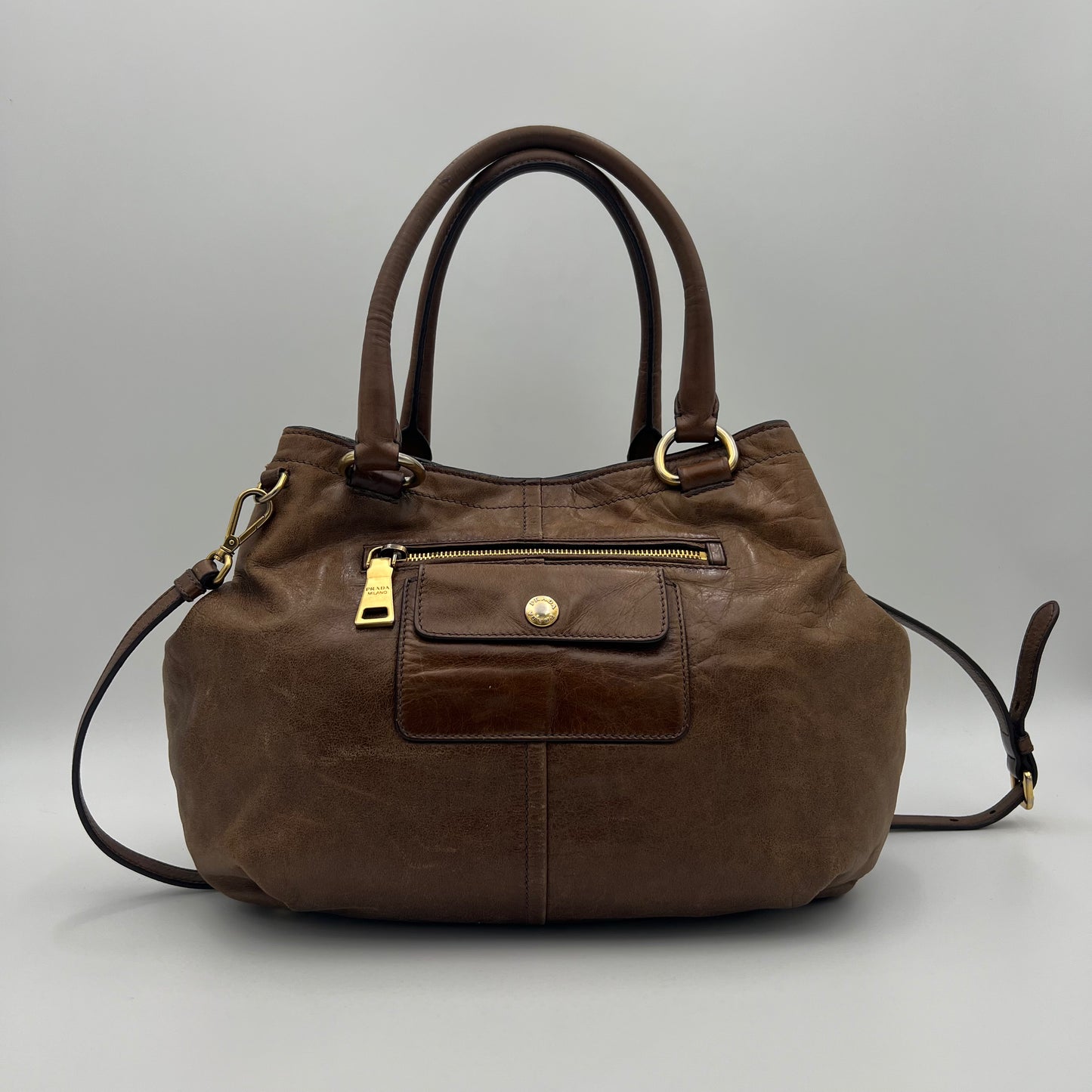 Prada Brown Vitello Shine Two-Way Bag