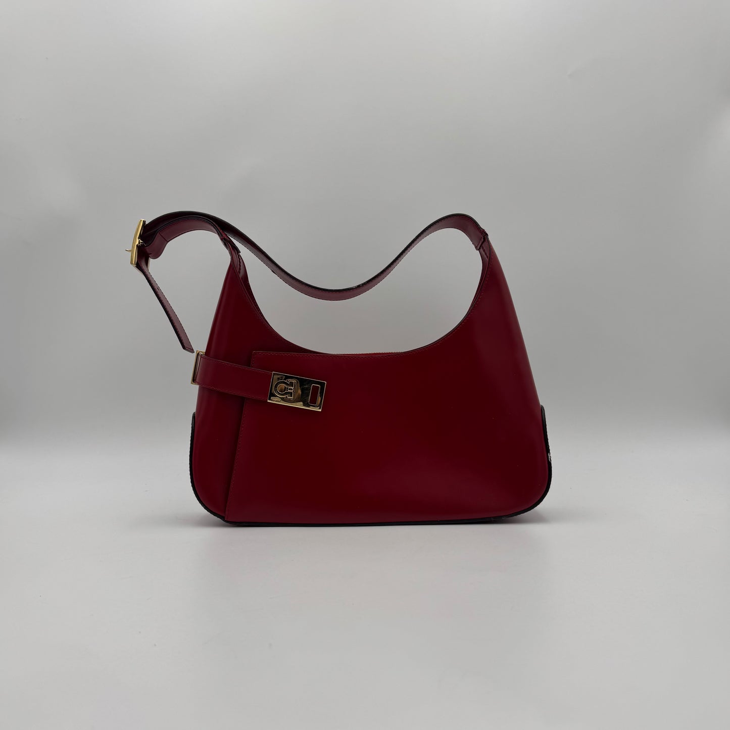Salvatore Ferragamo Red Leather Gancini Hobo Shoulder Bag GHW