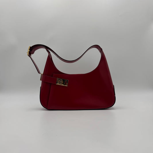 Salvatore Ferragamo Red Leather Gancini Hobo Shoulder Bag GHW