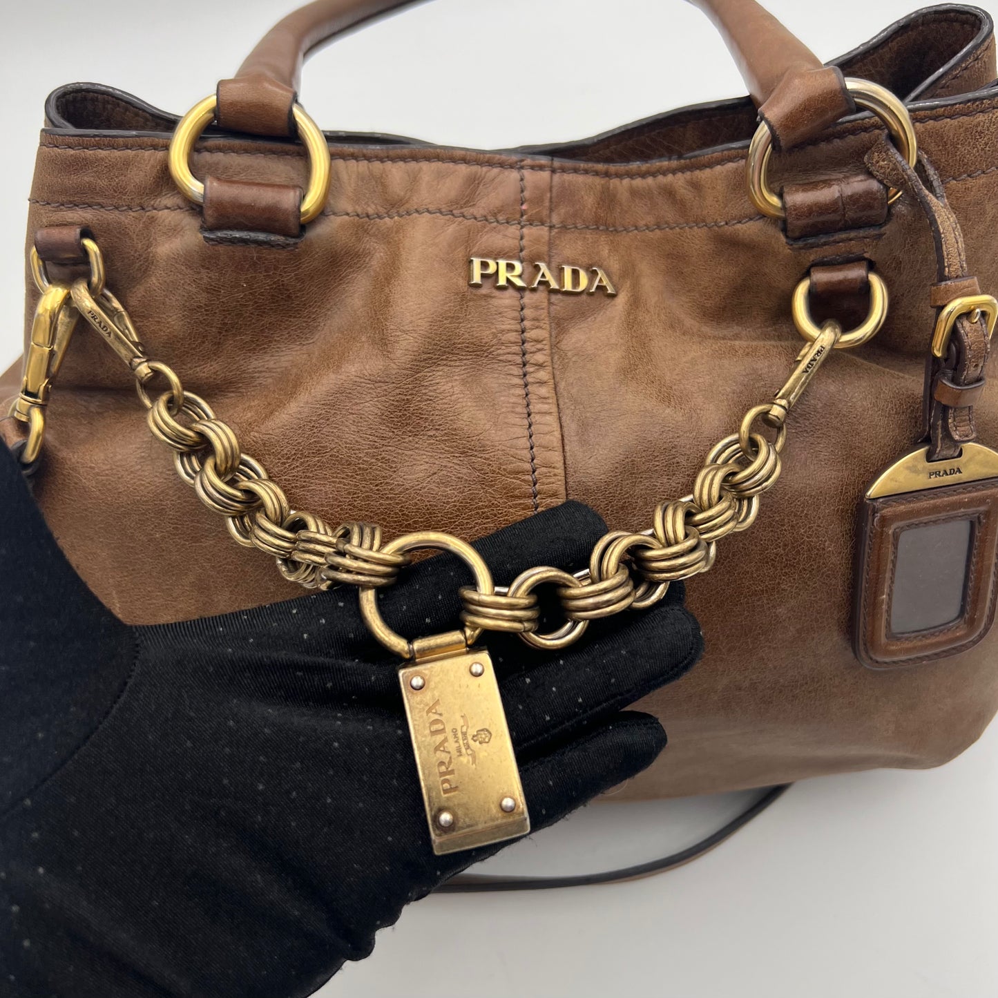 Prada Brown Vitello Shine Two-Way Bag