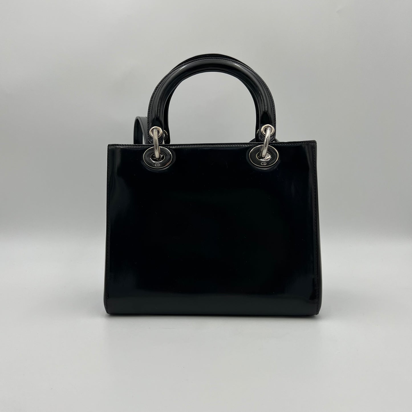 Christian Dior Black Patent Leather Lady Dior with Long Strap SHW