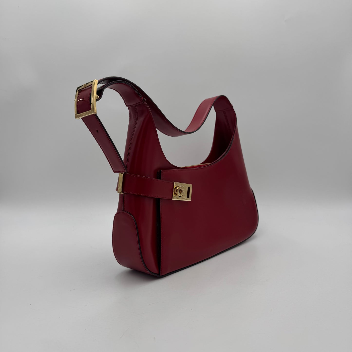 Salvatore Ferragamo Red Leather Gancini Hobo Shoulder Bag GHW