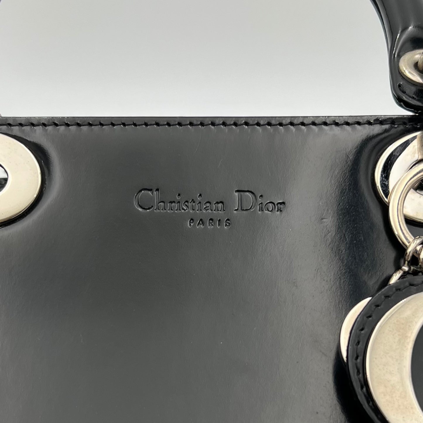 Christian Dior Black Patent Leather Lady Dior with Long Strap SHW