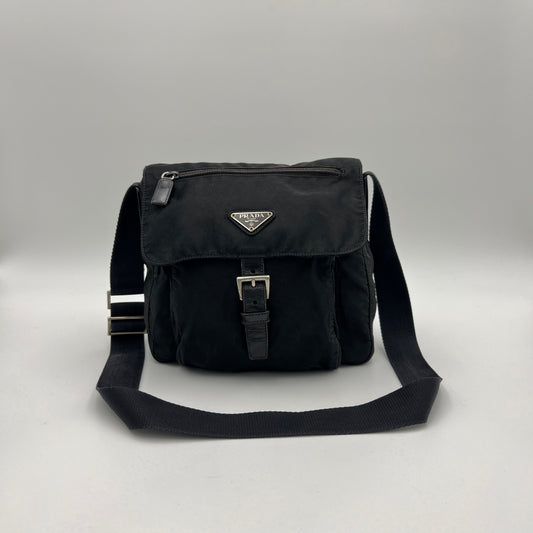 Prada Black Nylon Small Messenger Flap Crossbody