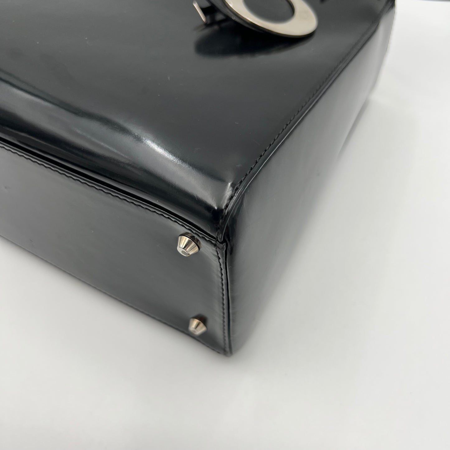 Christian Dior Black Patent Leather Lady Dior with Long Strap SHW