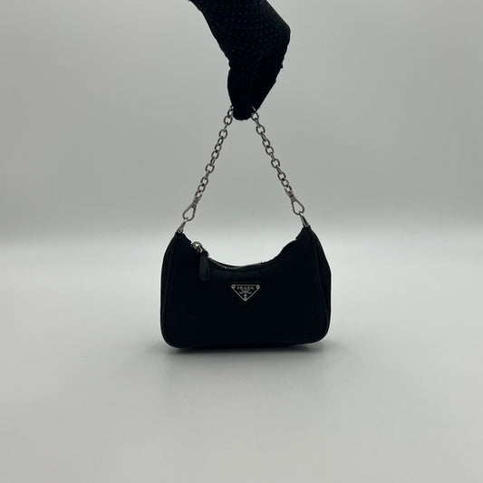 Prada Black Nylon Mini Hobo Bag