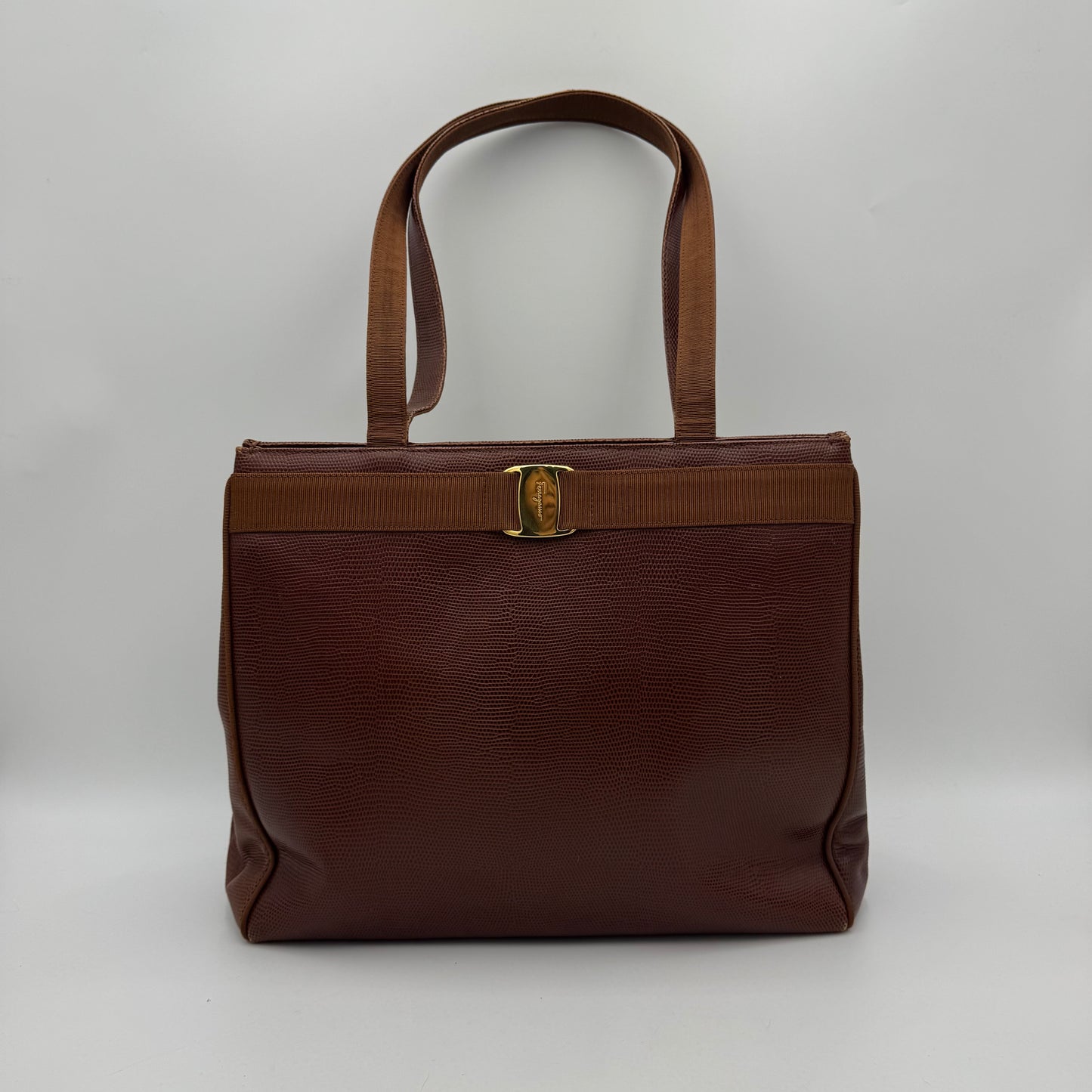 Salvatore Ferragamo Brown Vara Bow Tote Bag