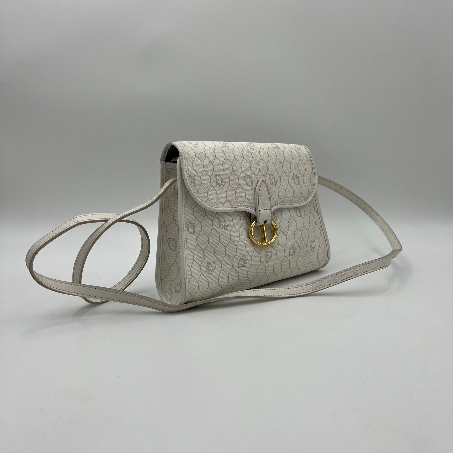 Christian Dior White Honeycomb Vintage CD Logo Flap Crossbody