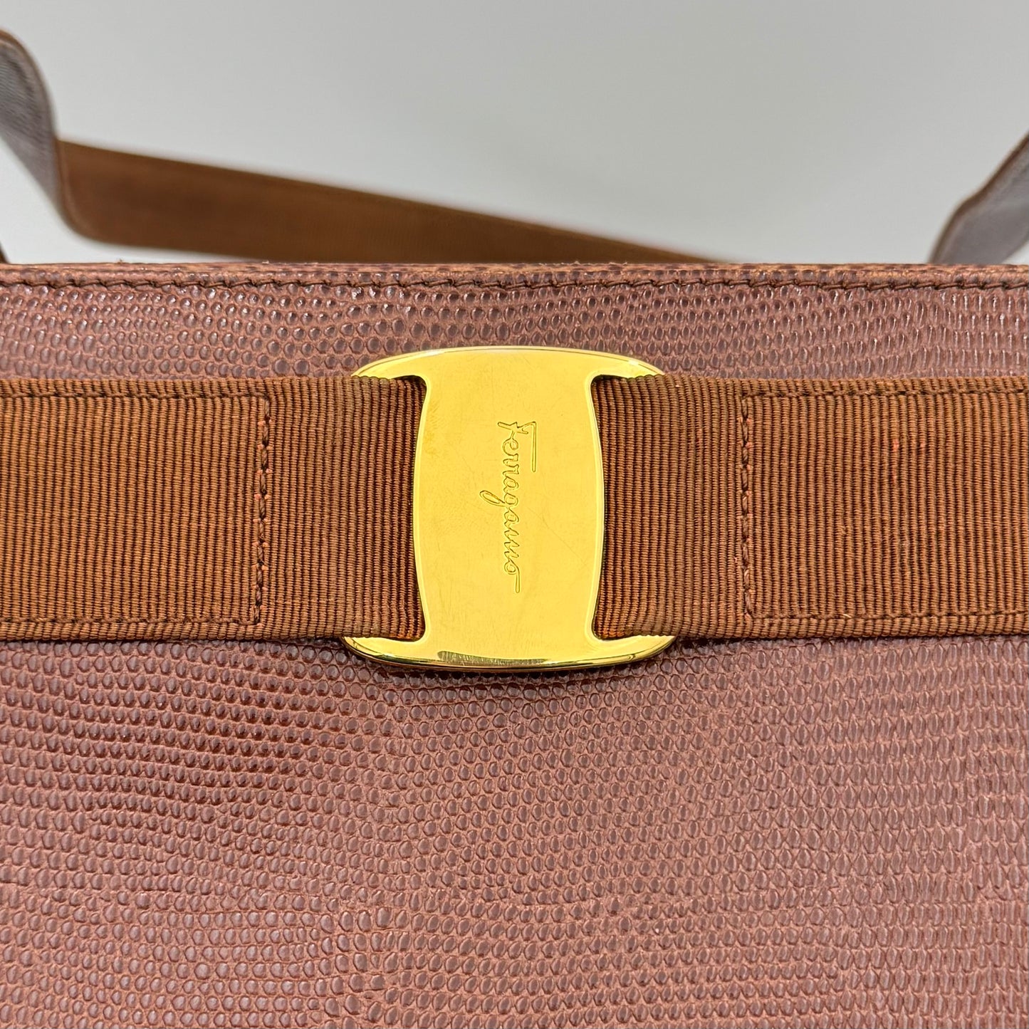 Salvatore Ferragamo Brown Vara Bow Tote Bag