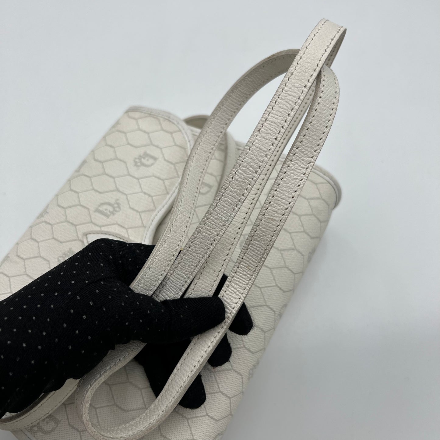 Christian Dior White Honeycomb Vintage CD Logo Flap Crossbody