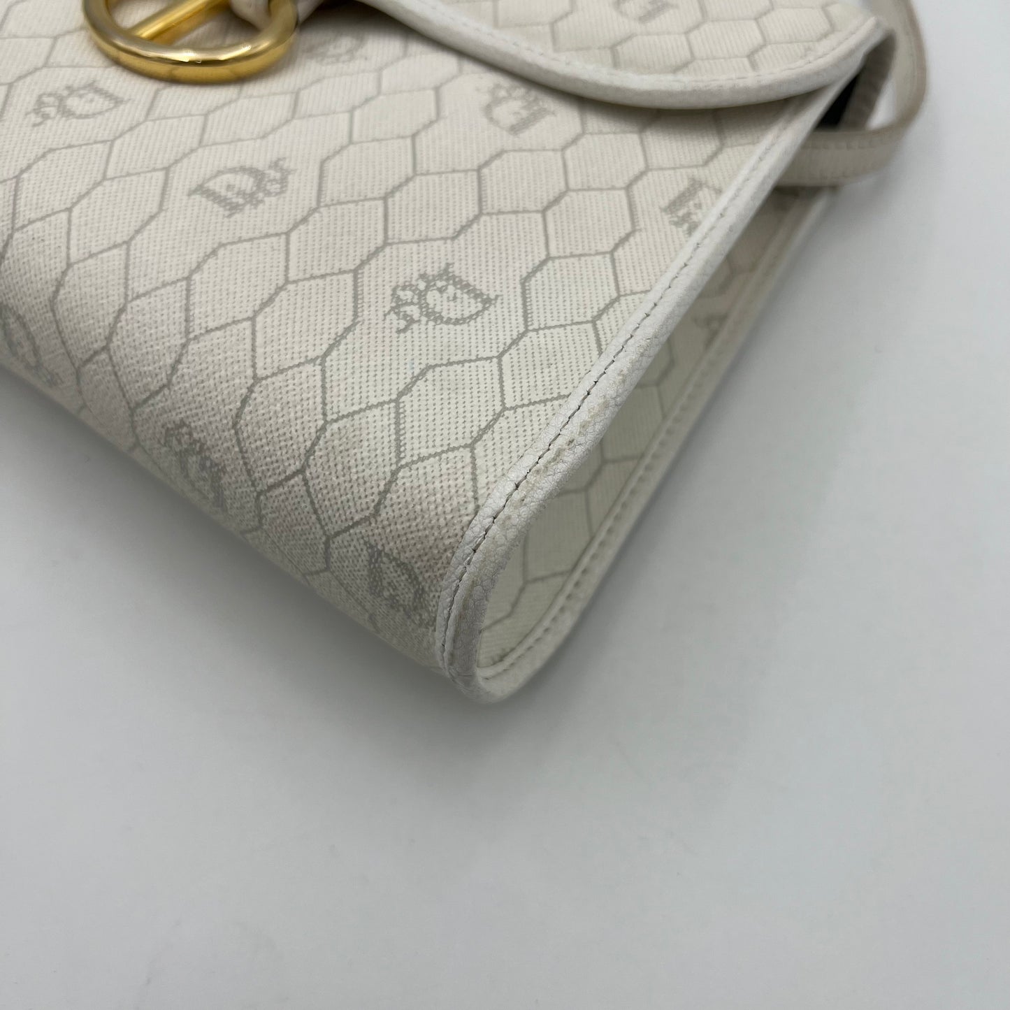 Christian Dior White Honeycomb Vintage CD Logo Flap Crossbody