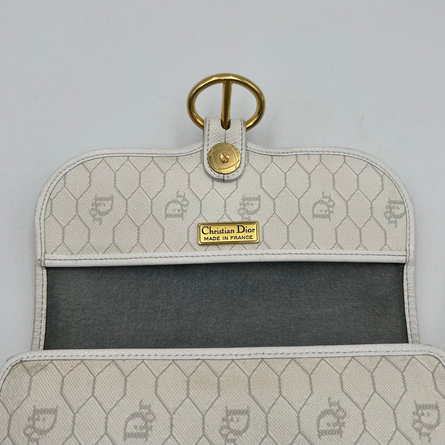 Christian Dior White Honeycomb Vintage CD Logo Flap Crossbody