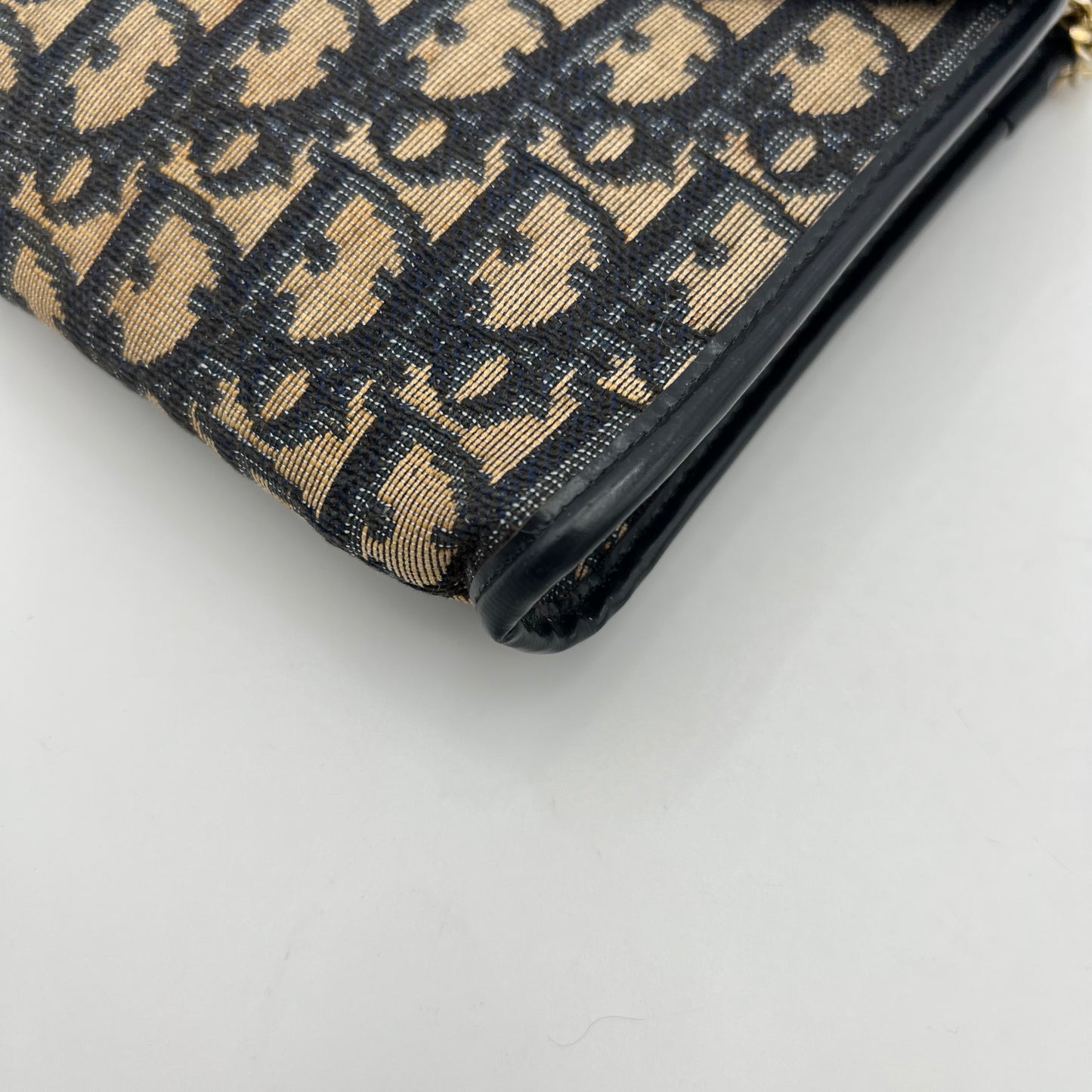 Christian Dior Vintage Blue Trotter Canvas and Leather Logo Envelope Flap Chain Bag