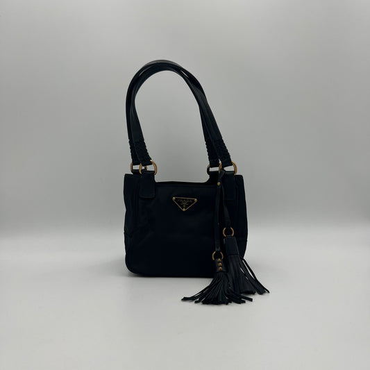 Prada Black Tessuto and Leather Tassel Mini Handbag