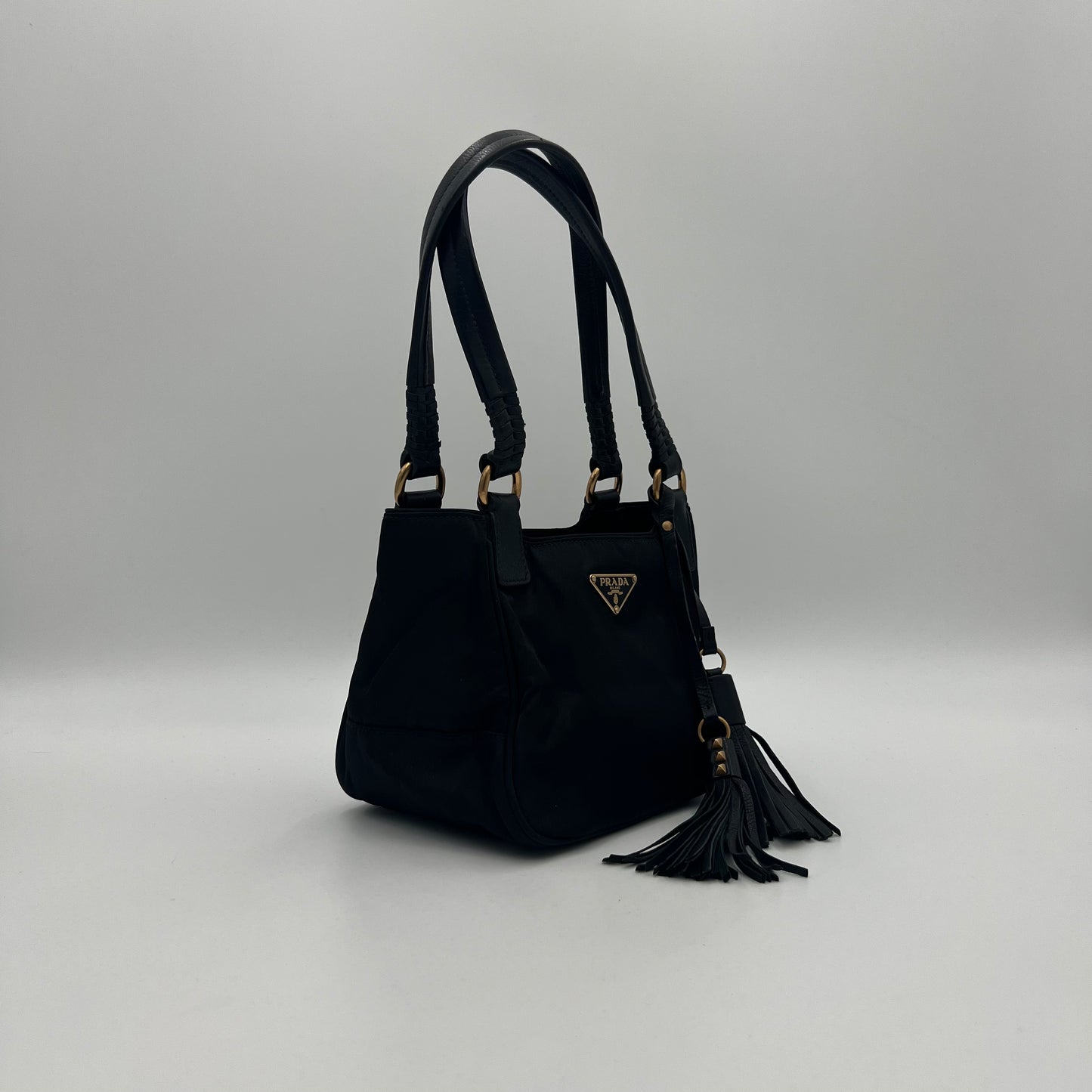 Prada Black Tessuto and Leather Tassel Mini Handbag