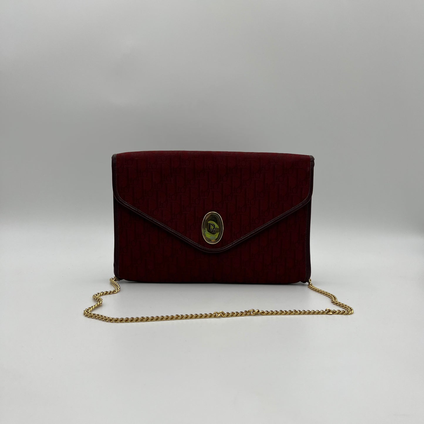 Christian Dior Burgundy Trotter Logo Envelope Flap Chain Bag