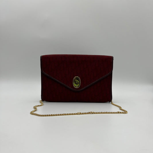 Christian Dior Burgundy Trotter Logo Envelope Flap Chain Bag