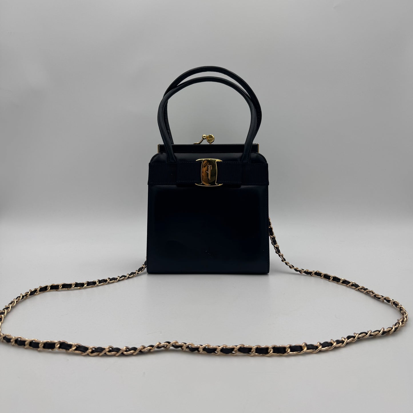 Salvatore Ferragamo Black Leather Top Handle Satchel GHW