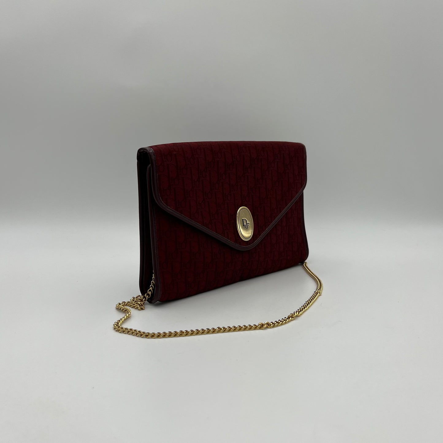 Christian Dior Burgundy Trotter Logo Envelope Flap Chain Bag
