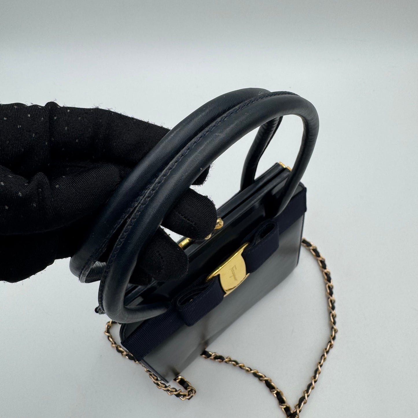 Salvatore Ferragamo Black Leather Top Handle Satchel GHW