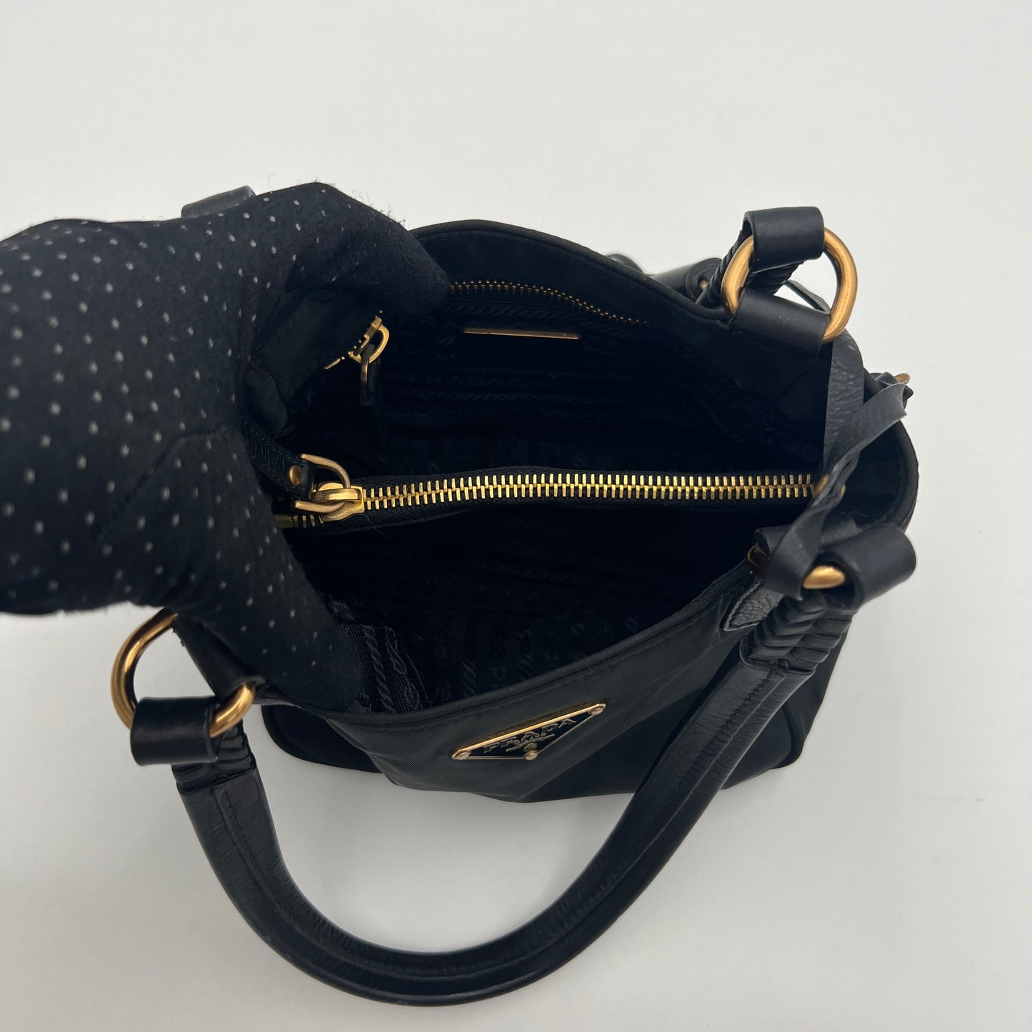 Prada Black Tessuto and Leather Tassel Mini Handbag