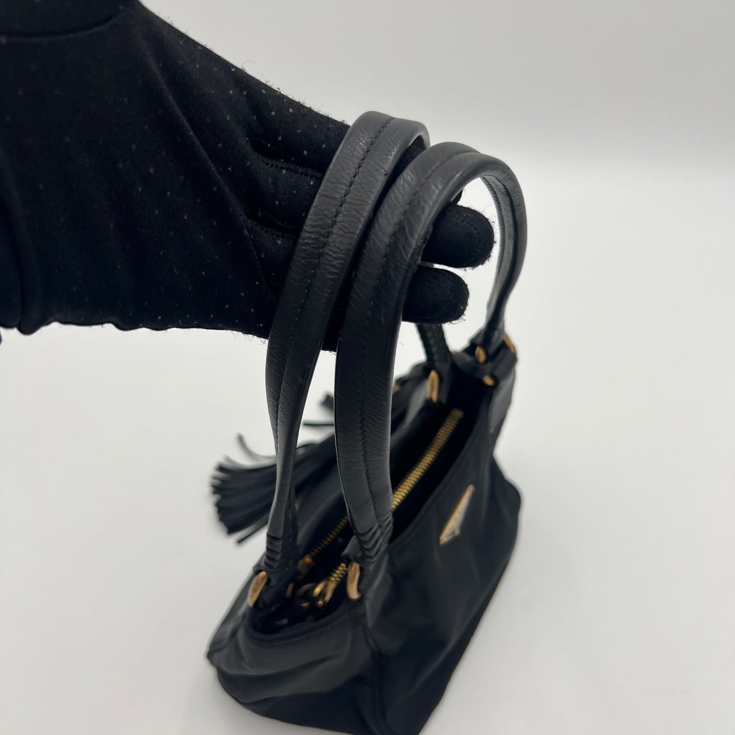 Prada Black Tessuto and Leather Tassel Mini Handbag