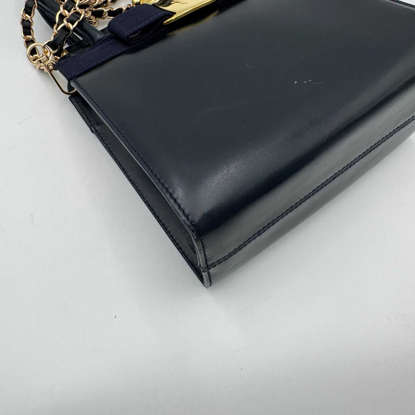 Salvatore Ferragamo Black Leather Top Handle Satchel GHW