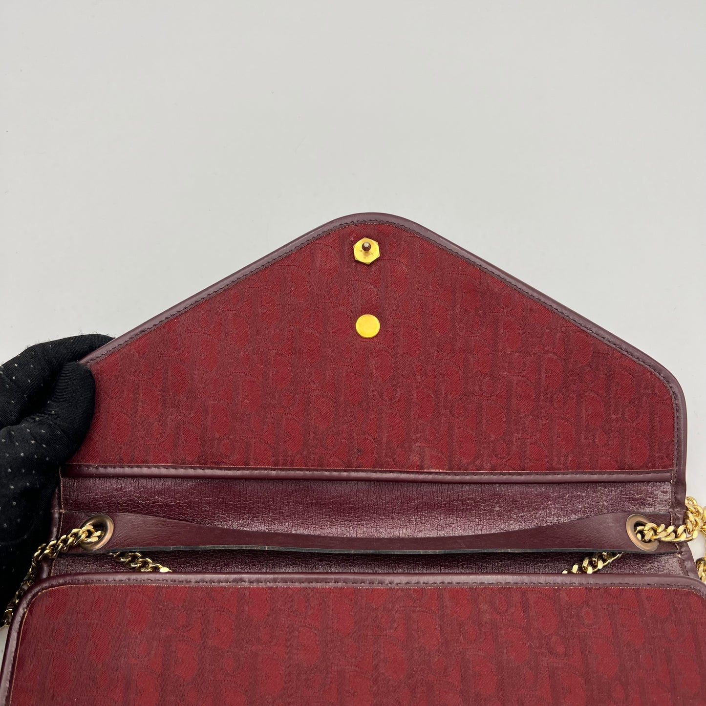 Christian Dior Burgundy Trotter Logo Envelope Flap Chain Bag
