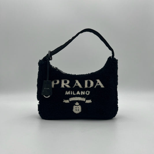 Prada Black Terry Cloth Re-Edition 2000 Mini Hobo Bag