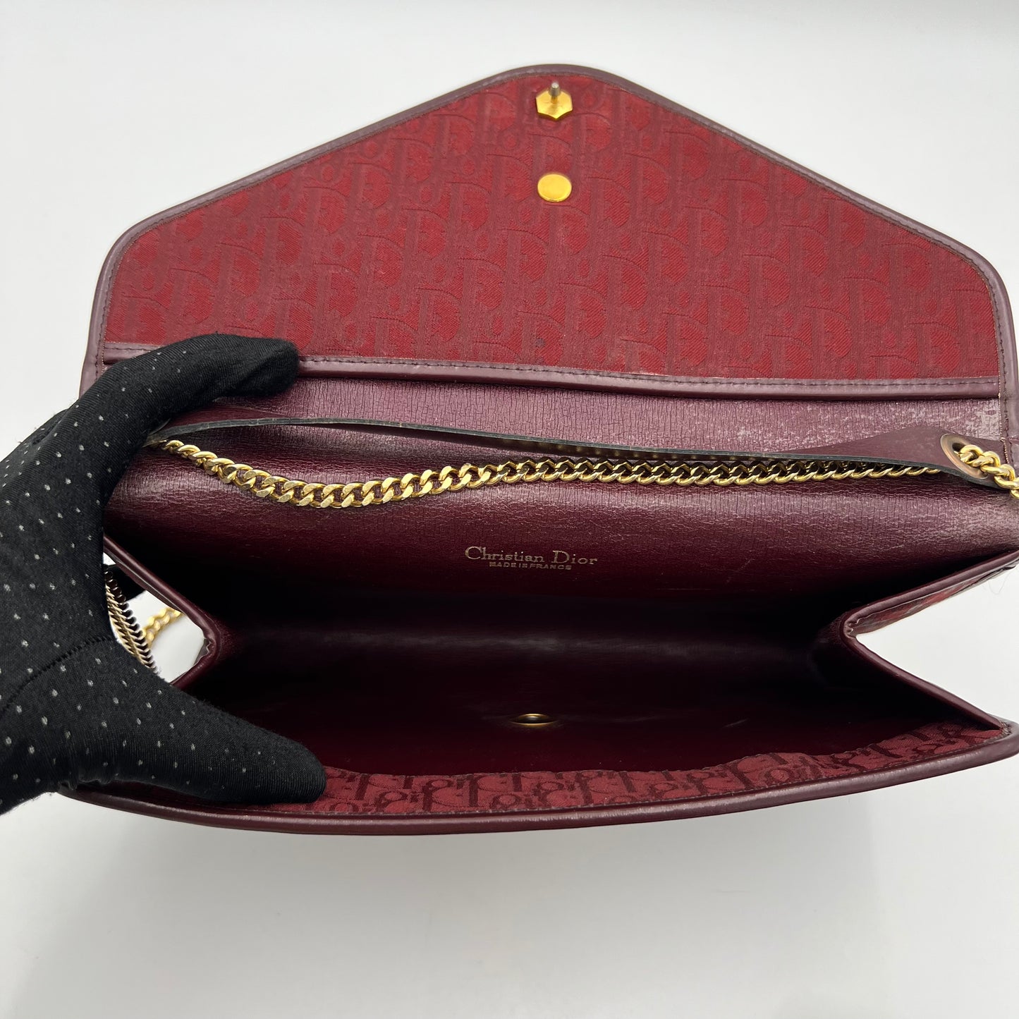 Christian Dior Burgundy Trotter Logo Envelope Flap Chain Bag