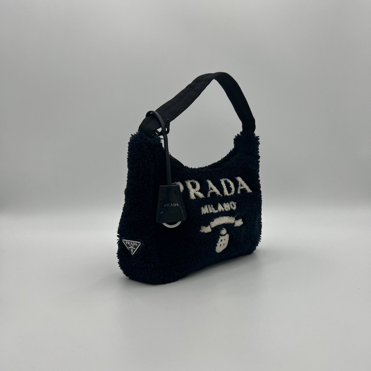 Prada Black Terry Cloth Re-Edition 2000 Mini Hobo Bag