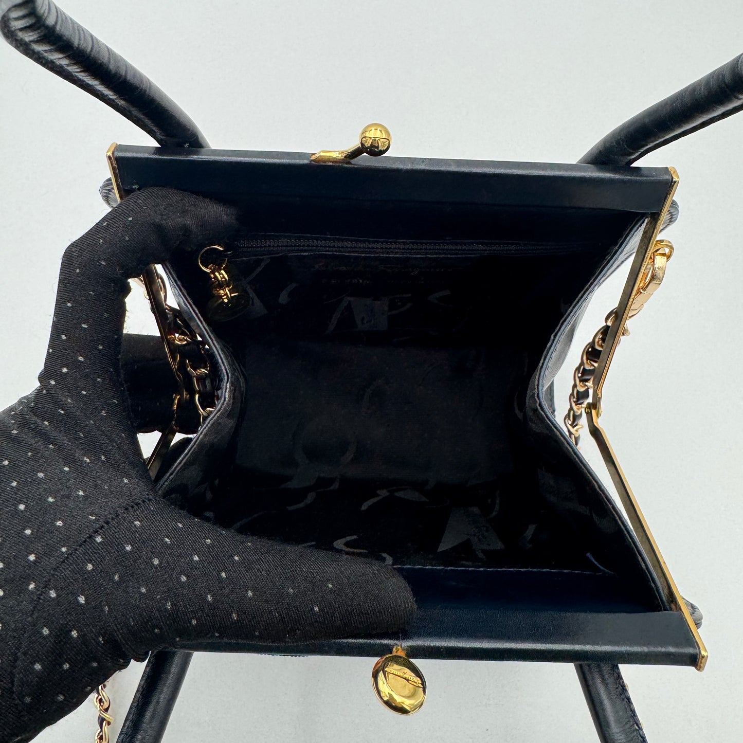 Salvatore Ferragamo Black Leather Top Handle Satchel GHW