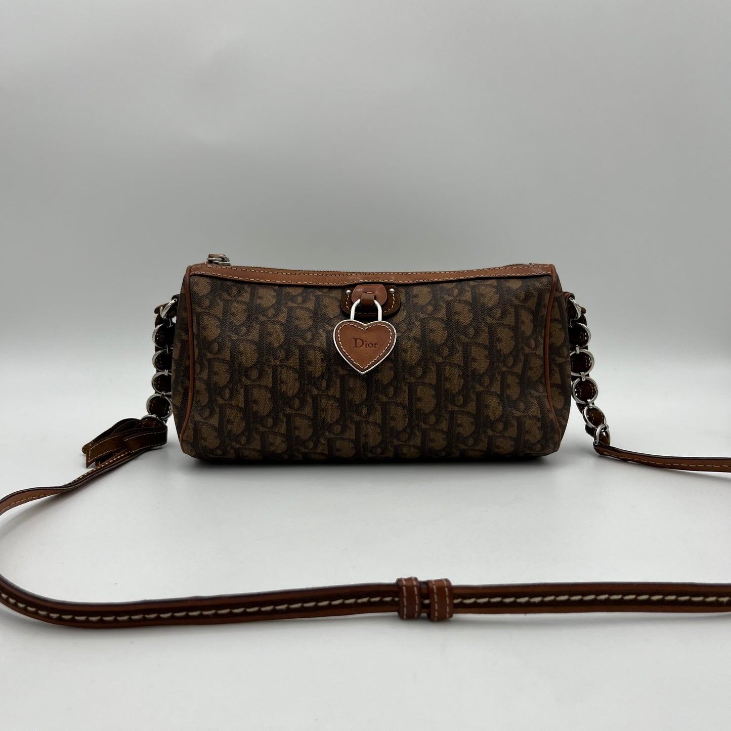 Christian Dior Brown Romantique Trotter Heart Lock Shoulder Sling Bag