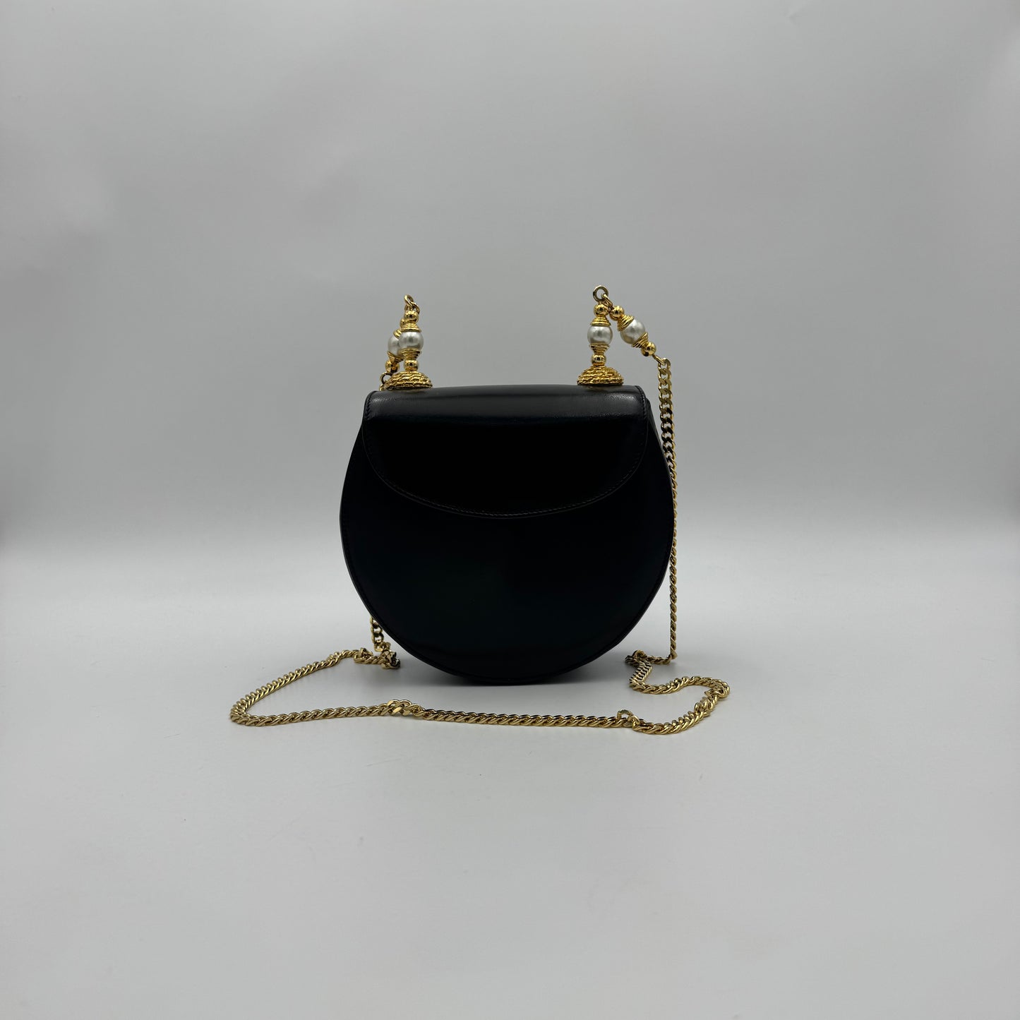 Rodo Italy Black Leather Chain Evening Bag GHW